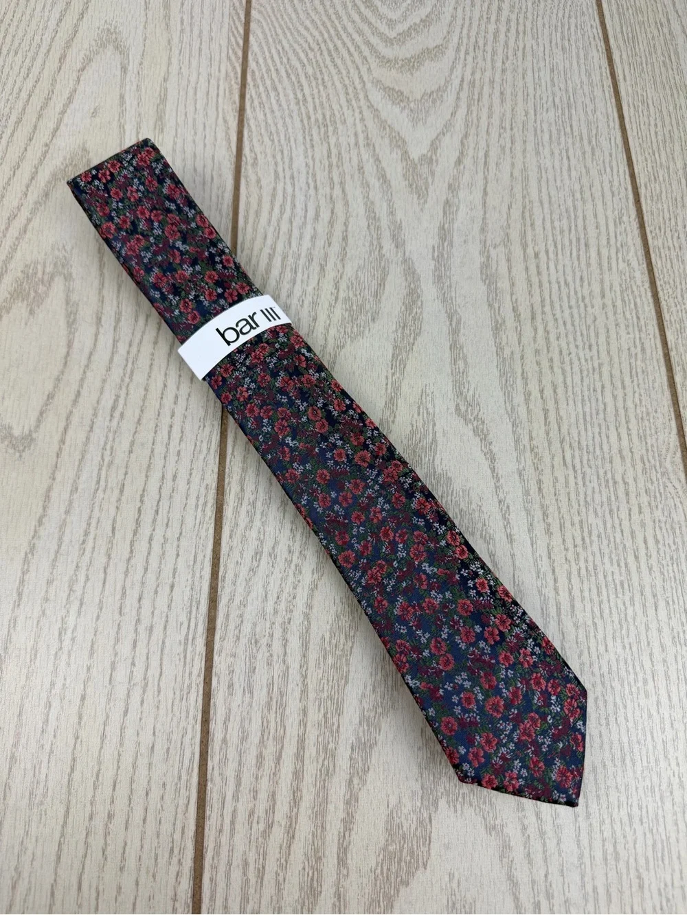 745 Bar III Men's Tie Dennett Floral 630 Coral Blue $55 Polyester Skinny Slim